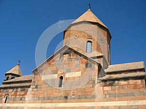 Ancient orthodox stone monastery in Armenia, Khor VirapÂ Monastery, made of red brick